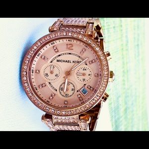 Michael Kors GLITZ Pave Rose Gold-Toned Watch.